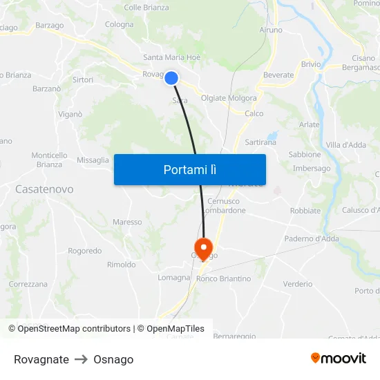 Rovagnate to Osnago map