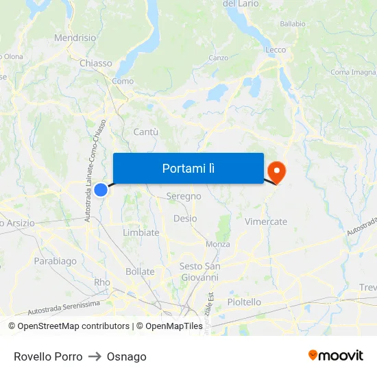 Rovello Porro to Osnago map