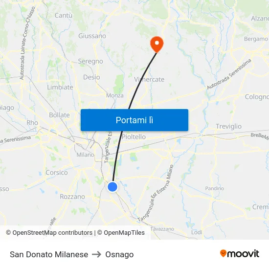 San Donato Milanese to Osnago map