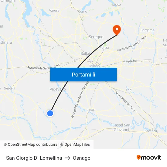 San Giorgio Di Lomellina to Osnago map