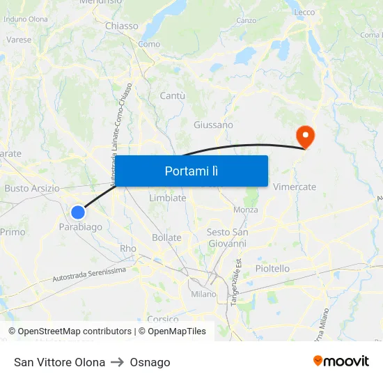 San Vittore Olona to Osnago map