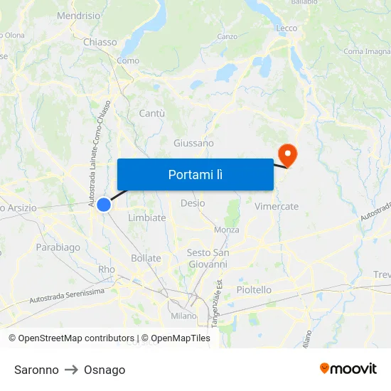 Saronno to Osnago map