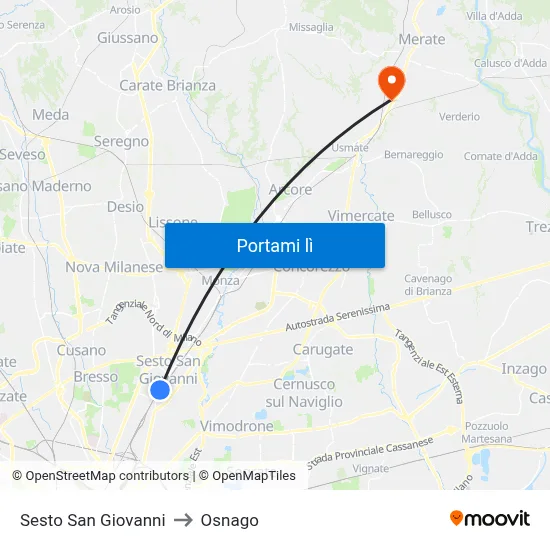 Sesto San Giovanni to Osnago map