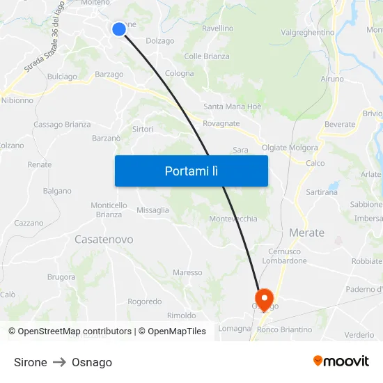 Sirone to Osnago map