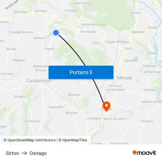 Sirtori to Osnago map