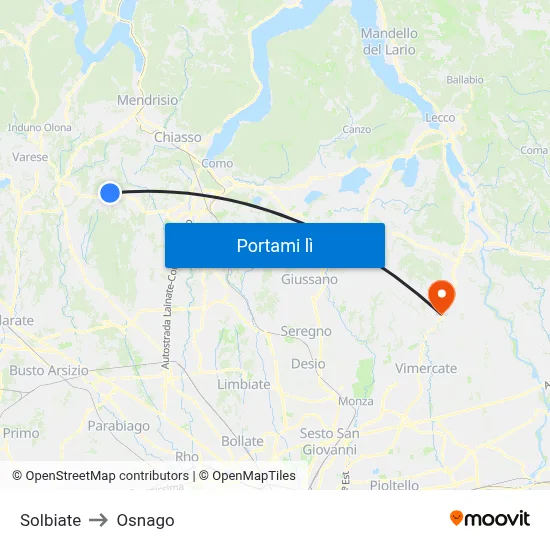 Solbiate to Osnago map