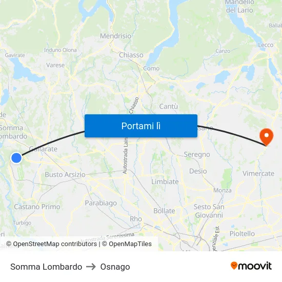 Somma Lombardo to Osnago map