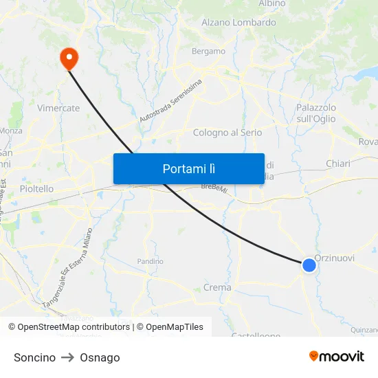 Soncino to Osnago map