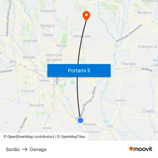 Sordio to Osnago map