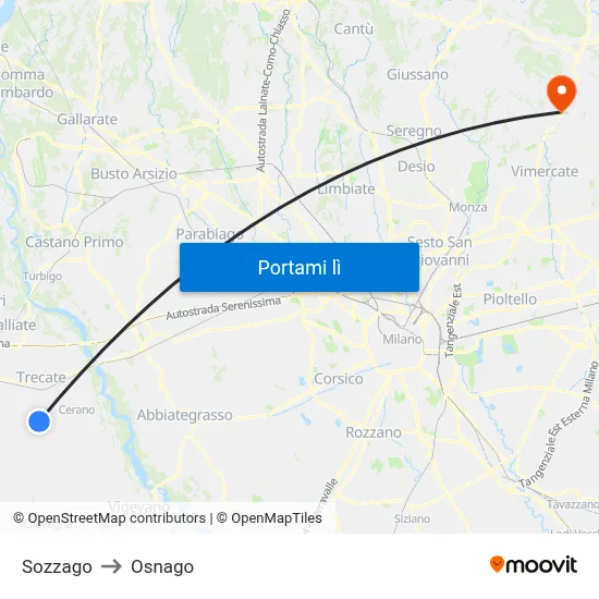 Sozzago to Osnago map