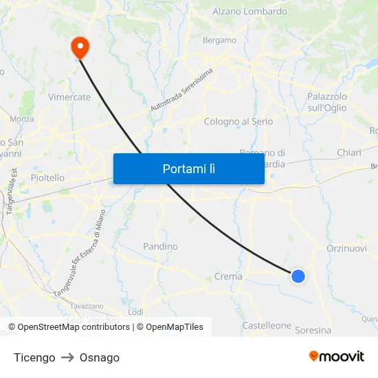 Ticengo to Osnago map