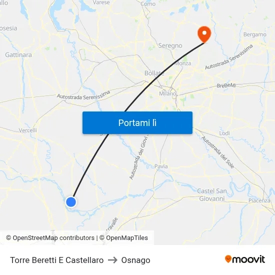 Torre Beretti E Castellaro to Osnago map