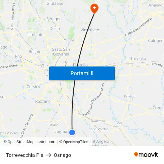 Torrevecchia Pia to Osnago map
