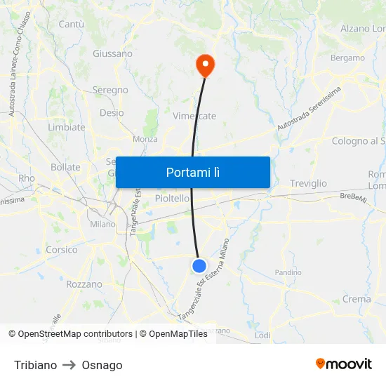 Tribiano to Osnago map