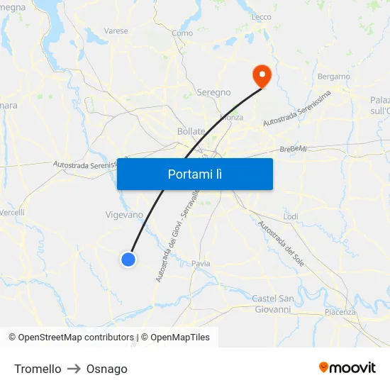 Tromello to Osnago map