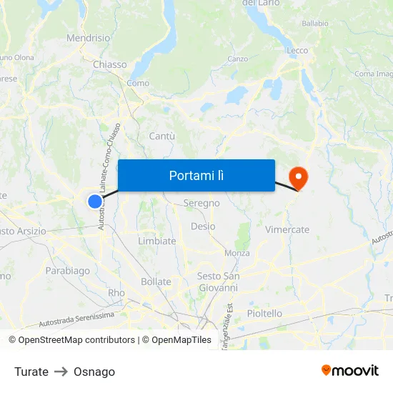 Turate to Osnago map