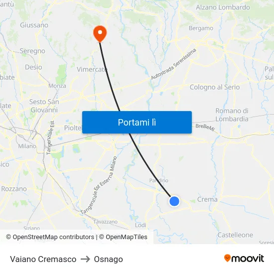 Vaiano Cremasco to Osnago map