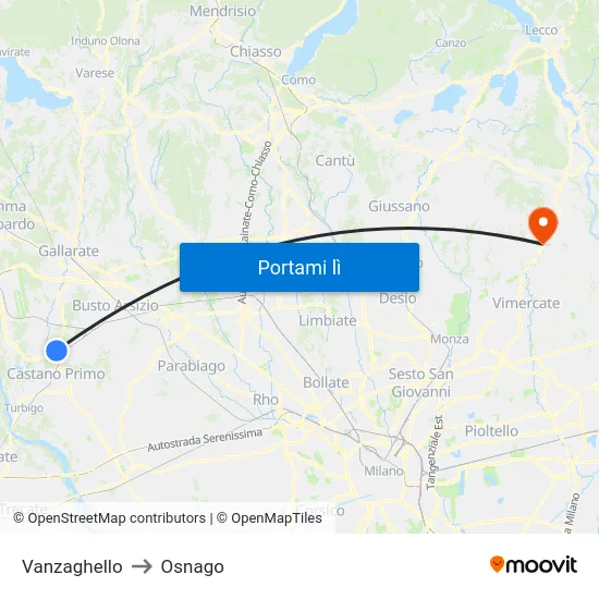 Vanzaghello to Osnago map