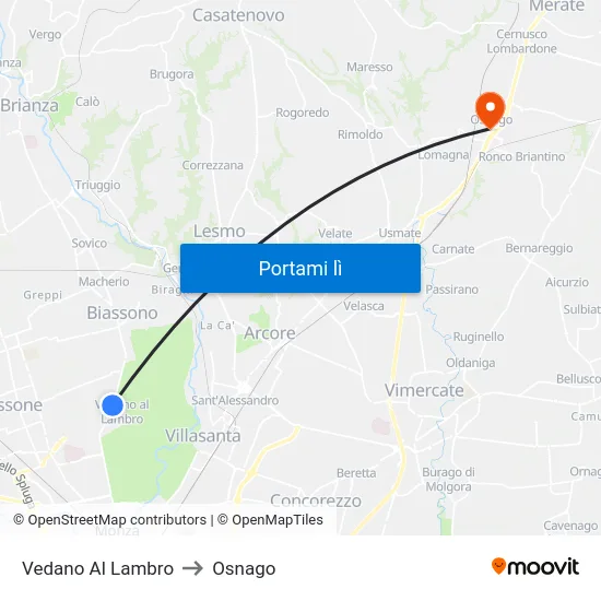Vedano Al Lambro to Osnago map