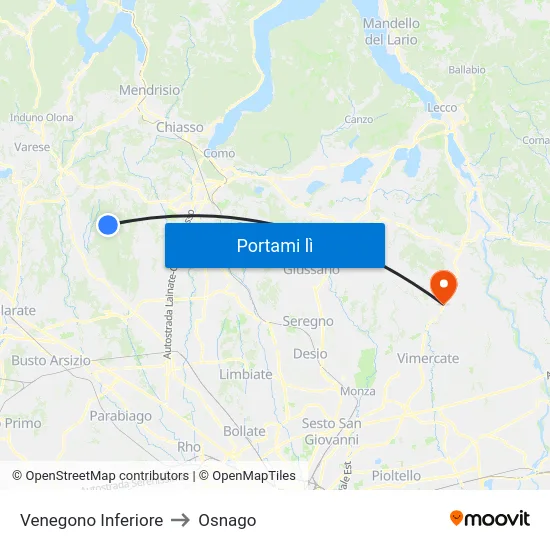 Venegono Inferiore to Osnago map
