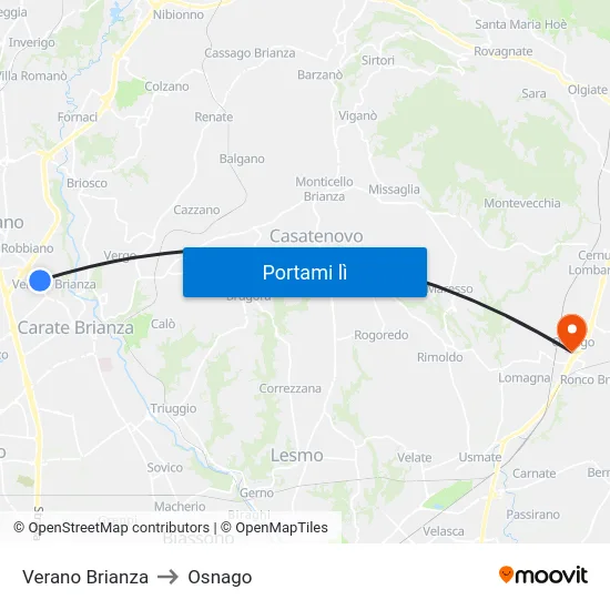 Verano Brianza to Osnago map