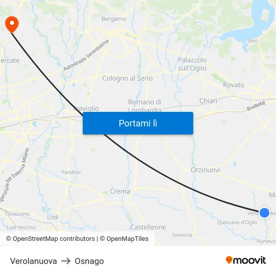 Verolanuova to Osnago map