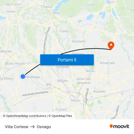 Villa Cortese to Osnago map