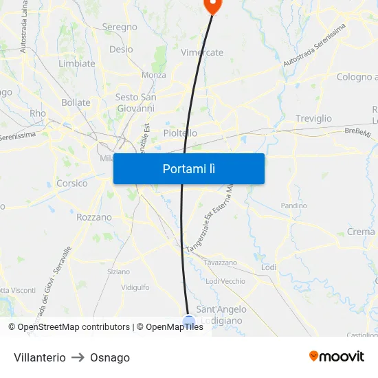 Villanterio to Osnago map