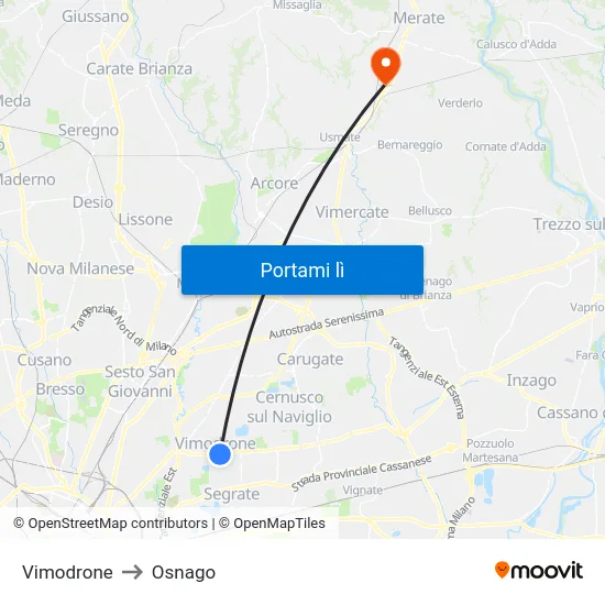 Vimodrone to Osnago map