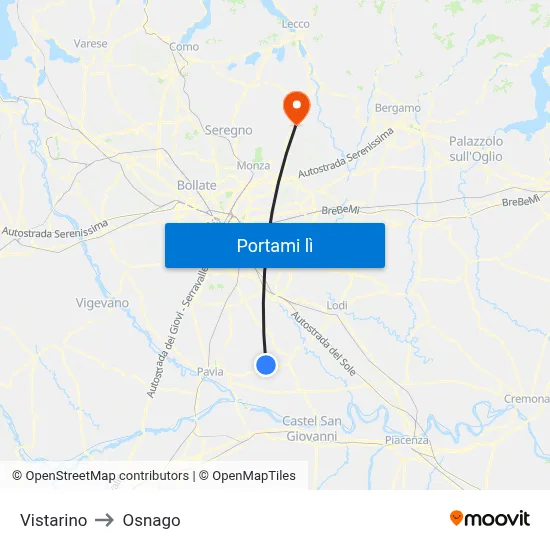 Vistarino to Osnago map