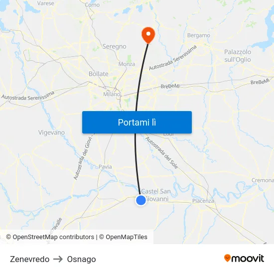 Zenevredo to Osnago map