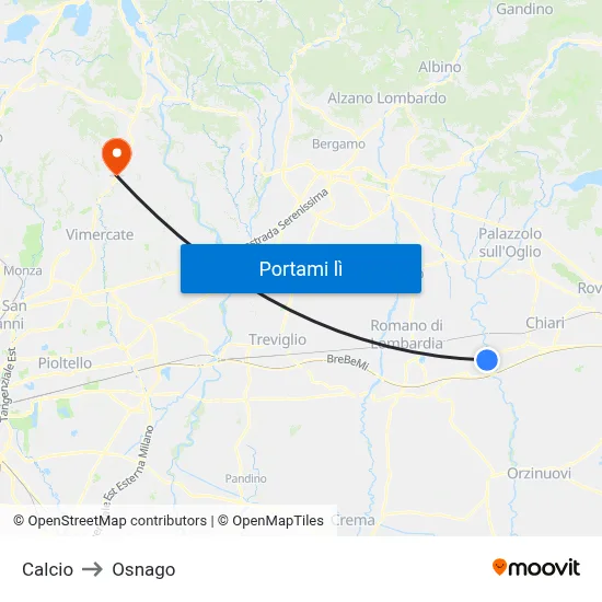 Calcio to Osnago map