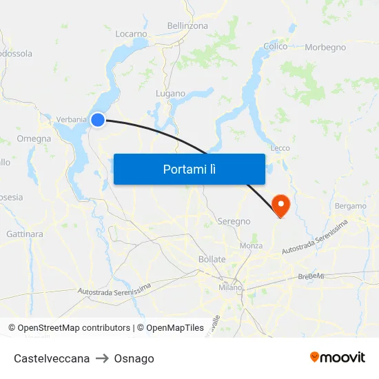 Castelveccana to Osnago map