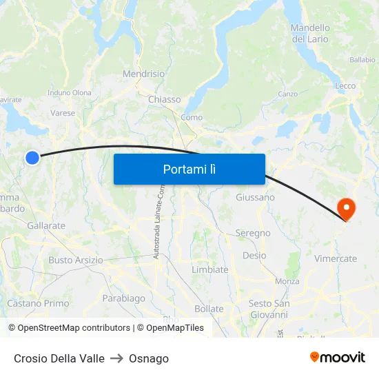 Crosio Della Valle to Osnago map