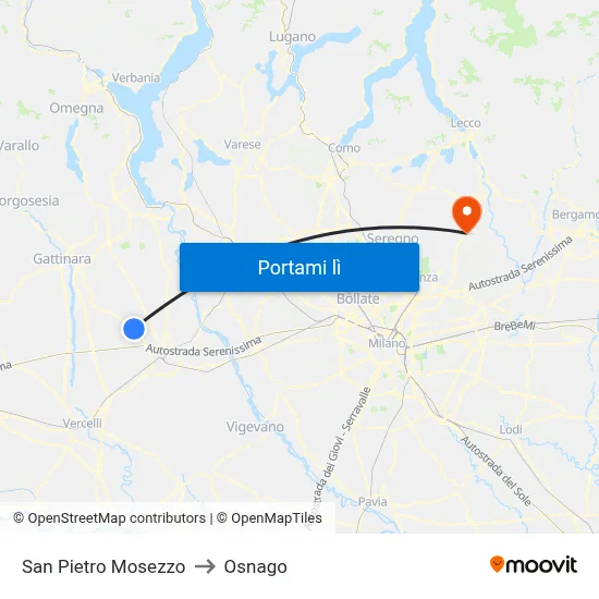San Pietro Mosezzo to Osnago map