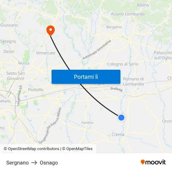 Sergnano to Osnago map