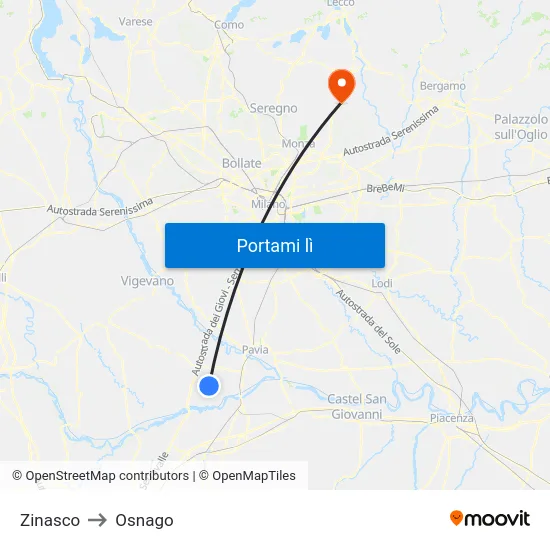 Zinasco to Osnago map