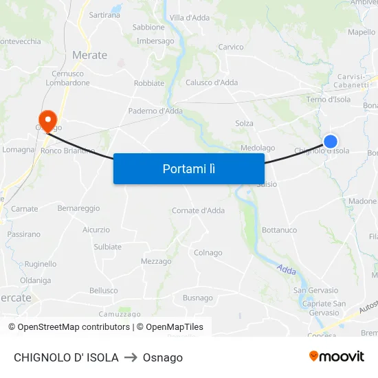 CHIGNOLO D' ISOLA to Osnago map