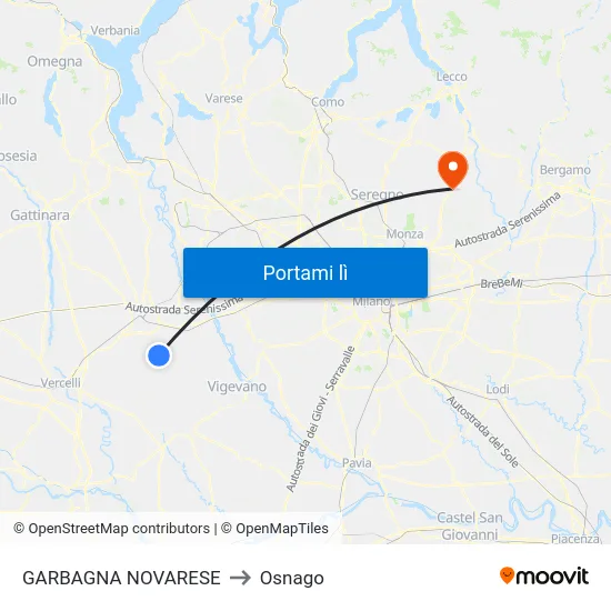 GARBAGNA NOVARESE to Osnago map