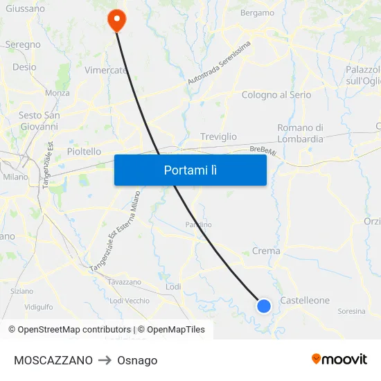 MOSCAZZANO to Osnago map