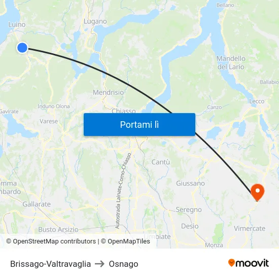 Brissago-Valtravaglia to Osnago map