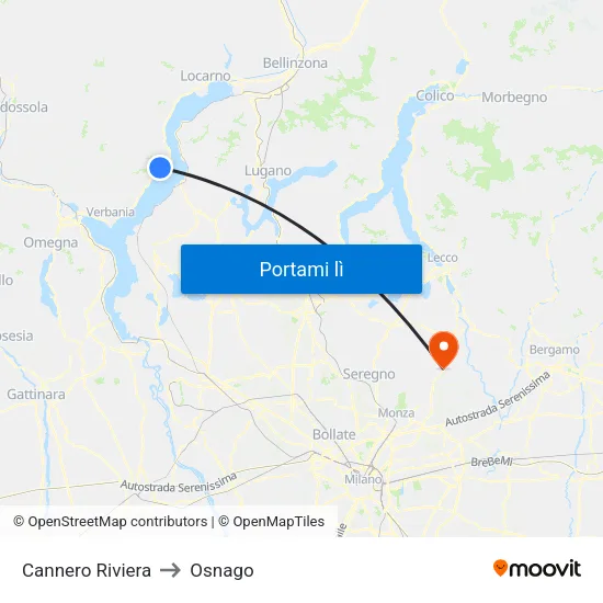 Cannero Riviera to Osnago map
