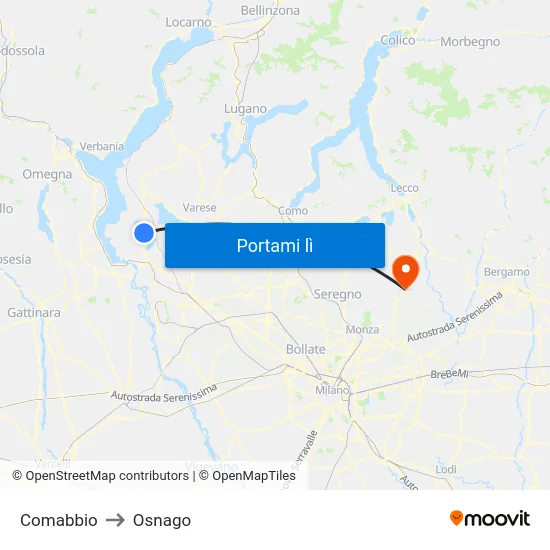 Comabbio to Osnago map
