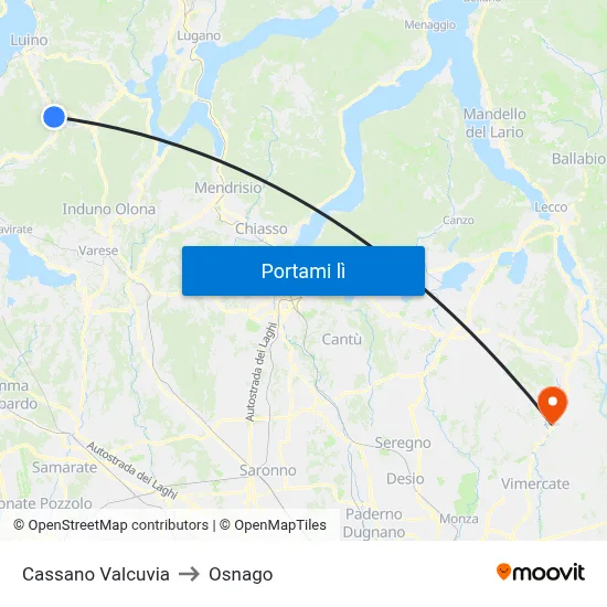Cassano Valcuvia to Osnago map