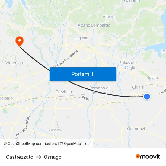 Castrezzato to Osnago map