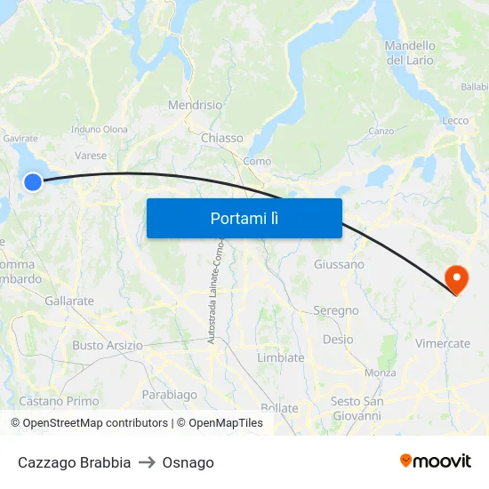 Cazzago Brabbia to Osnago map