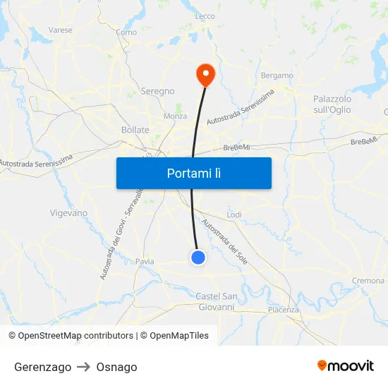 Gerenzago to Osnago map