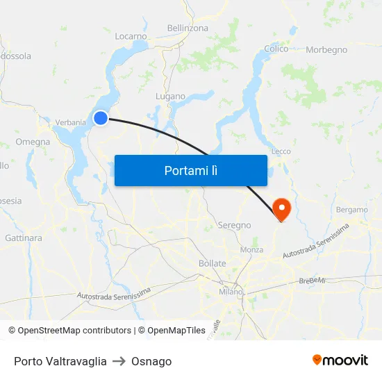 Porto Valtravaglia to Osnago map