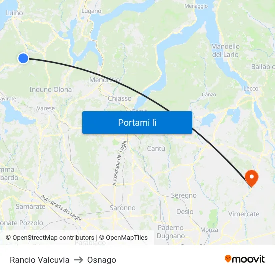 Rancio Valcuvia to Osnago map