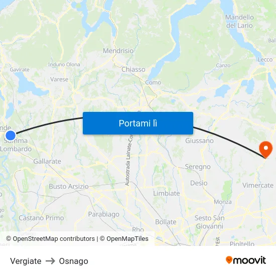 Vergiate to Osnago map